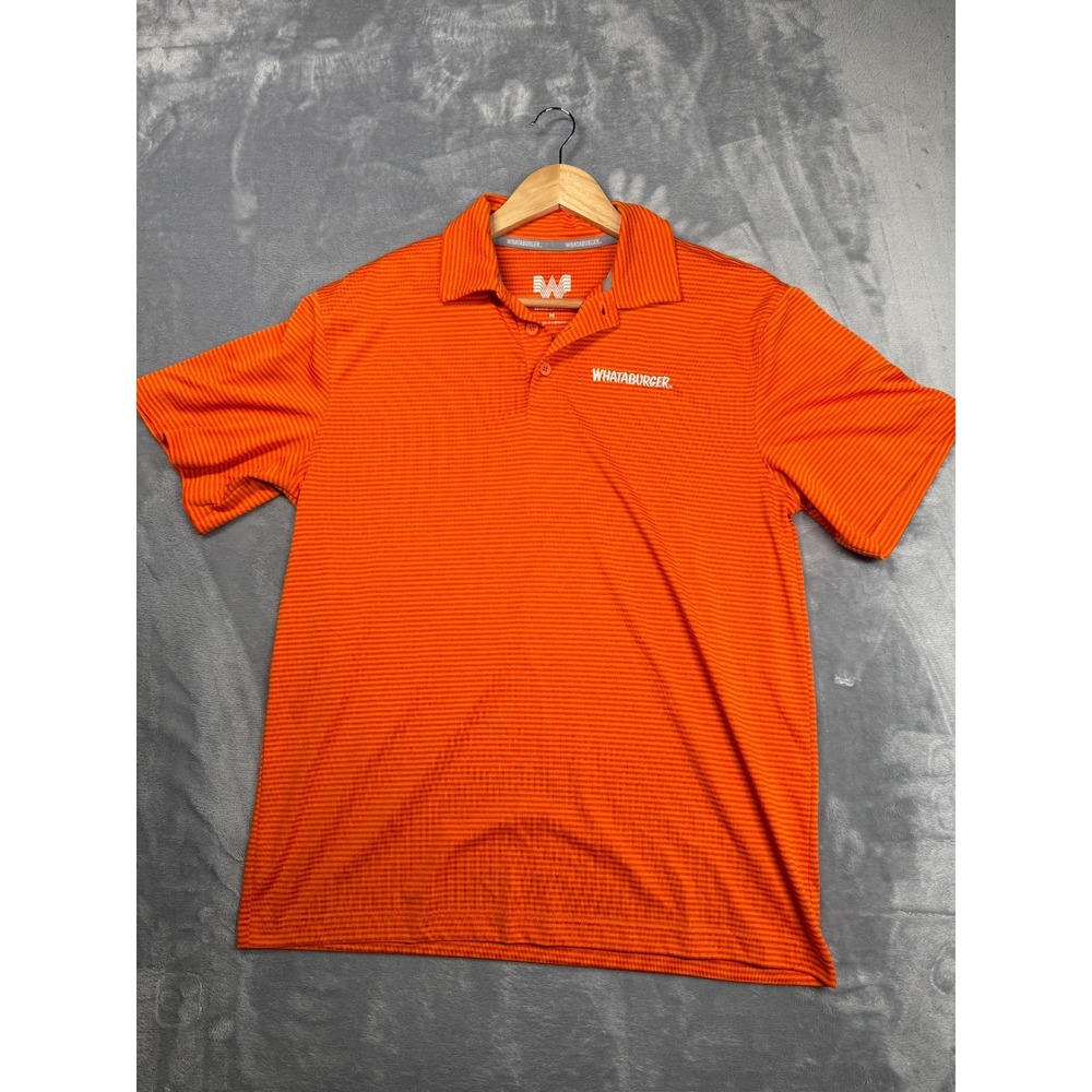 Whataburger Employee Polo Shirt Mens Medium Orange Striped Embroidered Logo